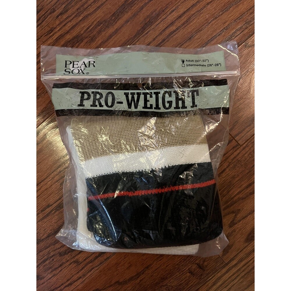 Pear Sox Pro-Weight Adult Hockey Socks 30-32 Inch Black White Beige Stripe New